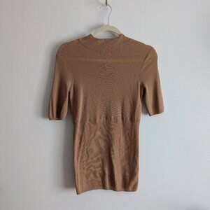 Wolford Virgin Wool mock neck t-shirt in camel, sz L